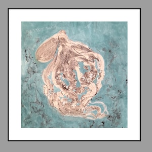 original gyotaku with watercolor - octopus