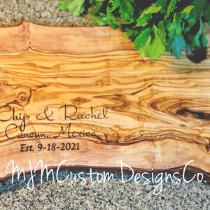 Personalized Natural Olive wood cheese Cutting Board, Engraved Wood Wedding Gift Cutting Board, Anniversary Gift, Personalized Wedding Gift image 5