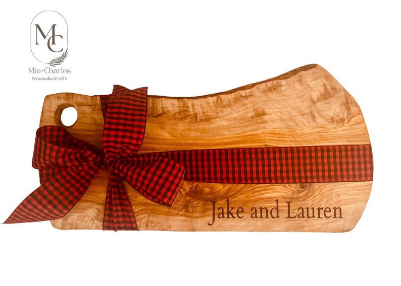 Personalized Natural Olive wood cheese Cutting Board, Engraved Wood Wedding Gift Cutting Board, Anniversary Gift, Personalized Wedding Gift image 4