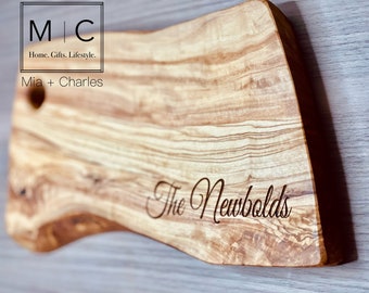 Personalized Natural Olive wood cheese Cutting Board, Engraved Wood Wedding Gift Cutting Board, Anniversary Gift, Personalized Wedding Gift