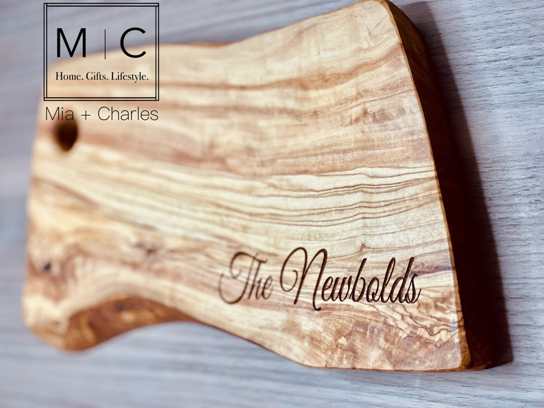 Personalized Natural Olive wood cheese Cutting Board, Engraved Wood Wedding Gift Cutting Board, Anniversary Gift, Personalized Wedding Gift image 1