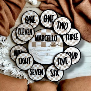 Birth Stats Sign, Birth Announcement Sign, Checkered Birth Hospital Sign, Race Car Nursery Theme. Checkered Monthly Milestones.