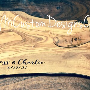 Personalized Natural Olive wood cheese Cutting Board, Engraved Wood Wedding Gift Cutting Board, Anniversary Gift, Personalized Wedding Gift image 7