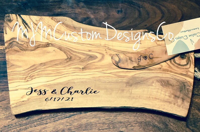 Personalized Natural Olive wood cheese Cutting Board, Engraved Wood Wedding Gift Cutting Board, Anniversary Gift, Personalized Wedding Gift image 7
