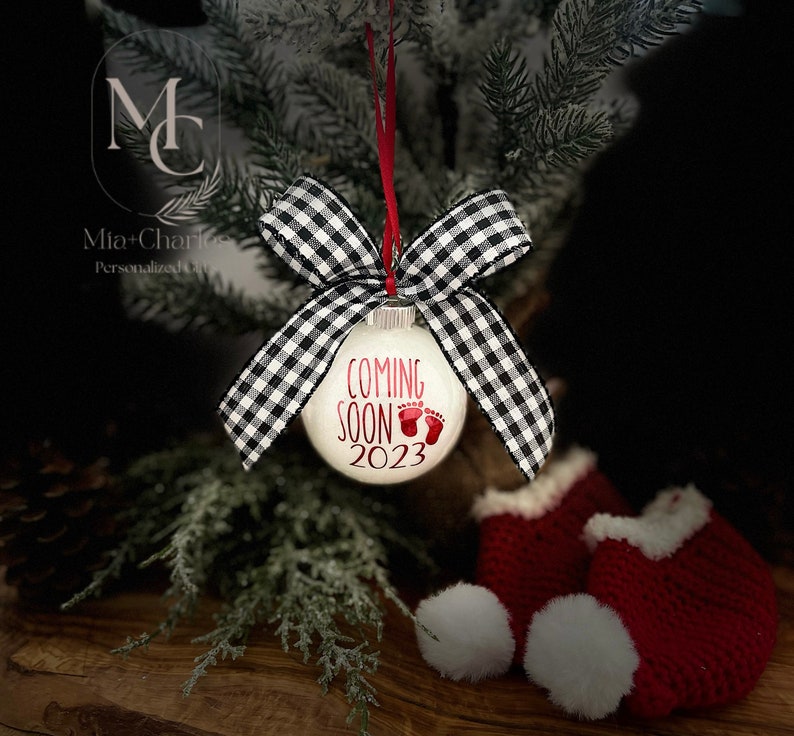 Pregnancy announcement Christmas Tree Ornament, Surprise pregnancy Christmas tree ornament, 2024 Coming Soon Ornament, Coming Soon 2024. image 1