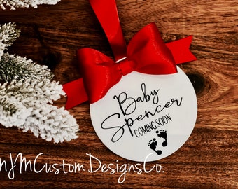 Pregnancy Announcement Ornament, Christmas Pregnancy announcement, Coming Soon Announcement, pregnancy Reveal, Expecting Christmas Ornament.