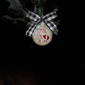 Pregnancy announcement Christmas Tree Ornament, Surprise pregnancy Christmas tree ornament, 2024 Coming Soon Ornament, Coming Soon 2024. image 2