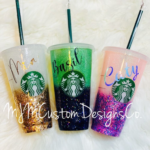 Glitter Starbucks Tumbler Personalized Starbucks Two Tone Etsy