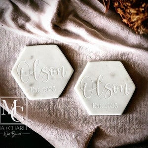 Personalized Marble Coasters, Custom Engraved Coasters, wedding Gift, Engagement Gift, Housewarming Gift, Client Gift, Anniversary Gift.