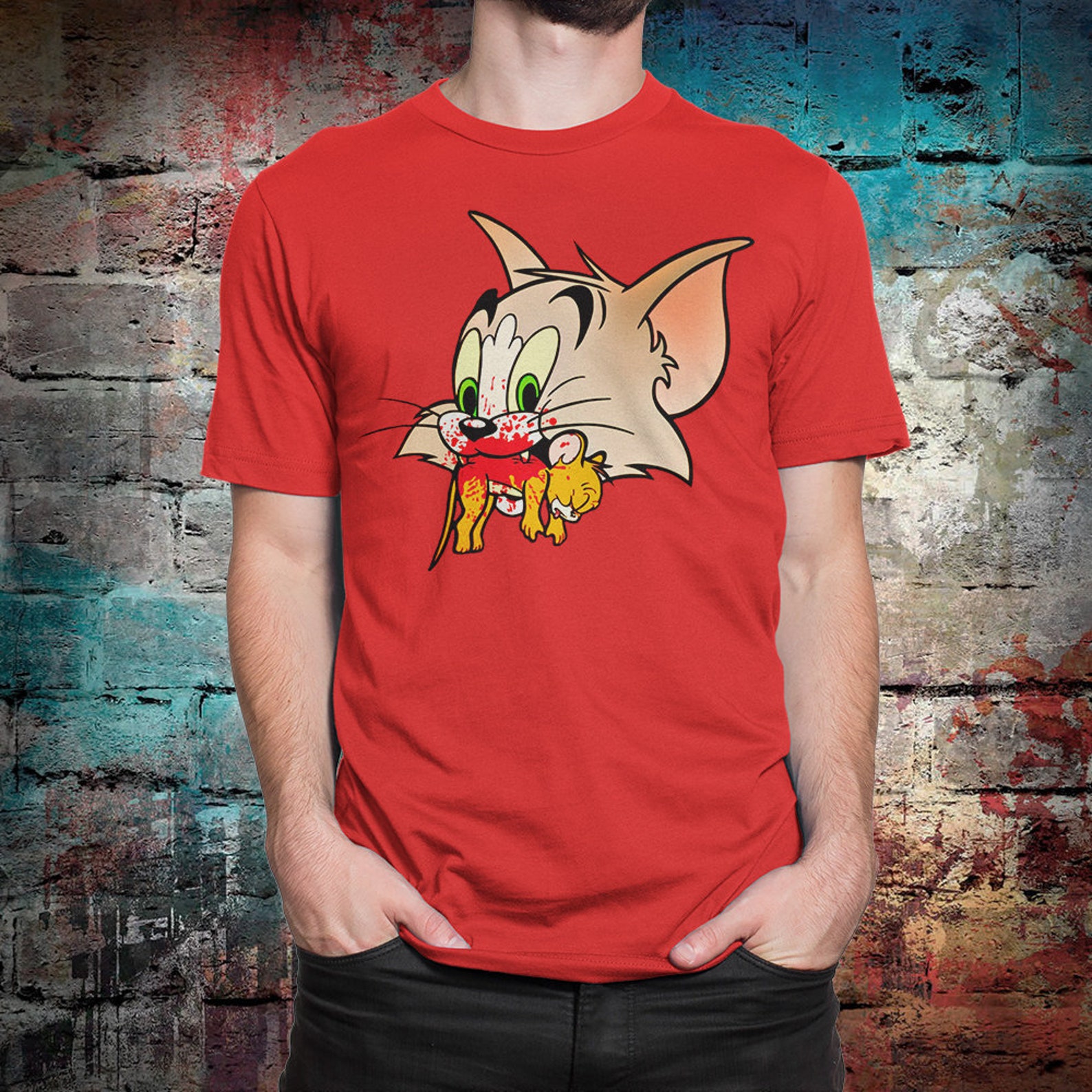 Tom Kills Jerry Funny TShirt Tom and Jerry Art Tee Etsy