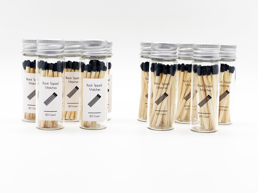 Black Tipped Wood Stick Matches Labeled in Glass Jar With Lid Etsy