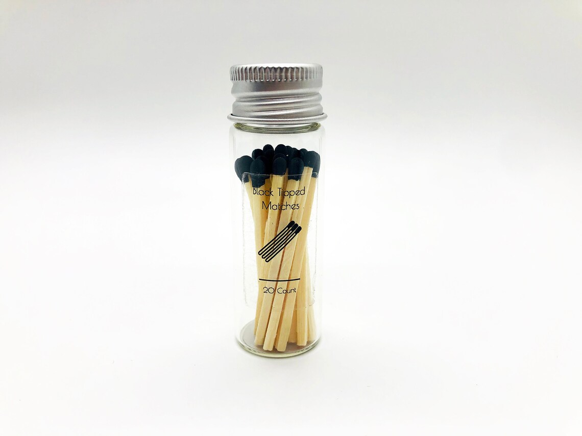 Black Tipped Wood Stick Matches Labeled in Glass Jar With Lid Etsy UK