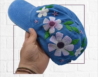 Hand Embroidered Baseball Hat for Women Custom Embroidered Flowers Baseball Cap for Women Christmas Gift for Mom Personalized Gift fot Her