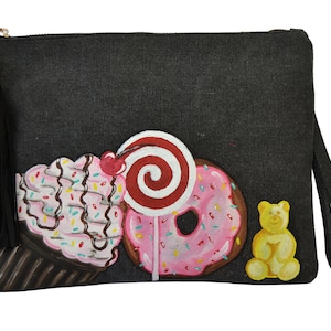 Hand geschilderde clutch bag, rits zakje, strap tas, vrouwen initiële portemonnee, make-up zakje, meerdere slots, geld, kaarten, smartphone, Ultra Slim