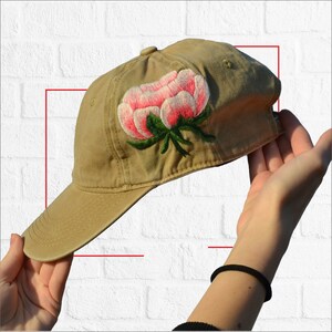 Peony Flower Embroidery Baseball Hat, Flower Hat, Baseball Hat With Embroidered Flower, Hand Embroidered Trucker Hat, Mother&#39;s Day Hat Gift