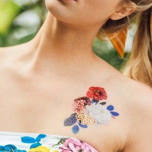 Flower Bouquet Temporary Tattoo/ Vintage Flower Temp Tattoo (SET OF 2)