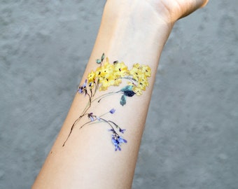 Stralende bloemen tatouage / gele bloem tattoo (set van 2)