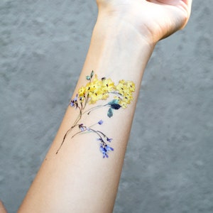 Radiant Floral Temporary Tattoo/ Yellow Flower Tattoo (Set Of 2)