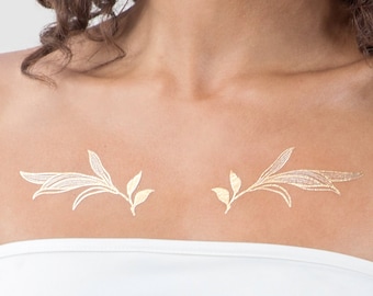 Metallic Leaf Temporary Tattoo/ Gold Tattoo/ Gold temporary Tattoo/ Festival Tattoo/ Gold Leaves (Set Of 2)