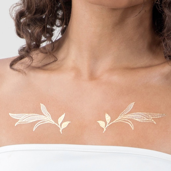 Metallic Leaf Temporary Tattoo/ Gold Tattoo/ Gold temporary Tattoo/ Festival Tattoo/ Gold Leaves (Set Of 2)