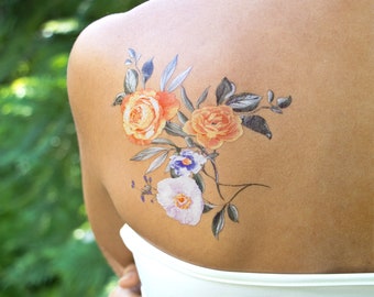 Elegant Floral Temporary Tattoo/ Boho Temporary Tattoo/ Romantic Floral Bouquets Temp Tattoo/ Vintage Flower Party Favors (Set Of 2)