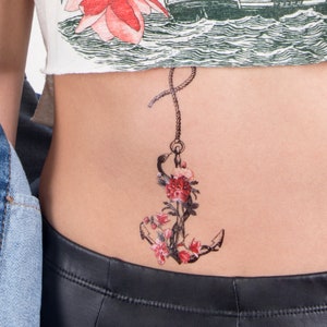 Floral Anchor Temporary Tattoo: Waterproof Body Art (Set of 2)