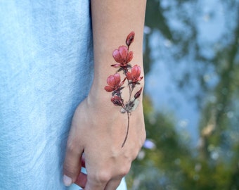 Blumenstamm temporäres Tattoo / Vintage Blumen Tattoo (2er Set)