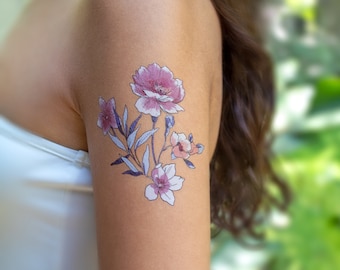 Ensemble de 2 tatouages temporaires de fleurs/ tatouage temporaire floral élégant/ tatouage temporaire femme/ fleur de tatouage temporaire