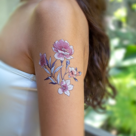 Set of 2 Flower Temporary Tattoos/ Elegant Floral Temporary Etsy