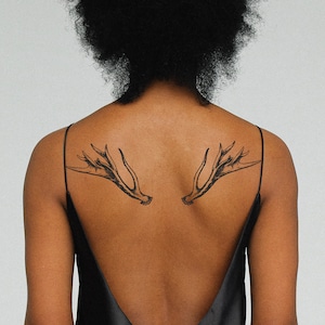 Antlers Set Of 2/ Realistic Tattoo/ Black Tattoo/ Boho Temporary Tattoo/ Bohemian Gift Idea/ Large Temporary Tattoo (Set of 2)