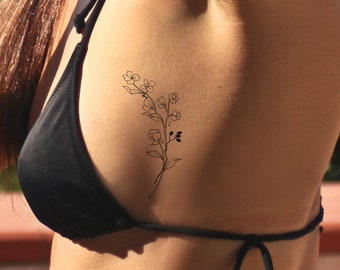 Tijdelijke tattoo takje bloem: sierlijke zwarte bloementattoo (set van 2)