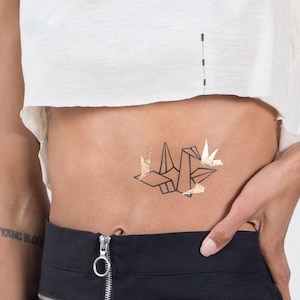 Metallic Origami Temporary Tattoo/ Gold Temporary Tattoo/ Geometric Bird Tattoo (Set Of 2)