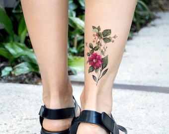 Robijn bloeien/klassieke bloementattoo/vintage bloem tijdelijke tattoo (set van 2)