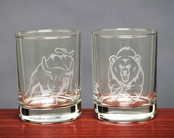 Stock Market Bull & Bear Whiskey Glasses - Made in the U.S.A.