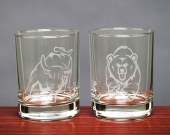 Stock Market Bull & Bear Whiskey Glasses