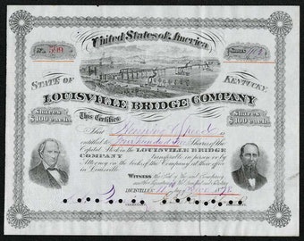 Louisville Bridge Company Stock Certificate - 1870s