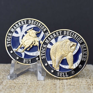 Stock Market Decision Maker Bull & Bear Coin Gold and Silver Plated image 1