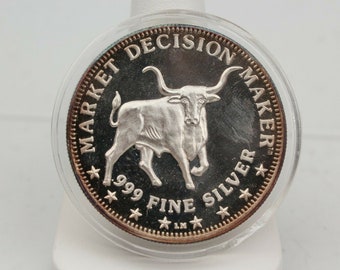 Bull and Bear Stock Market Decision Maker Coin- .999 Silver