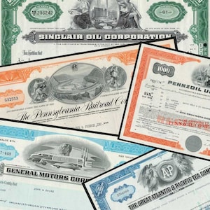 Vintage Stock Certificate Starter Set of 15 Stock Certificates - Variety Pack