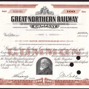 Great Northern Railway Stock Certificate