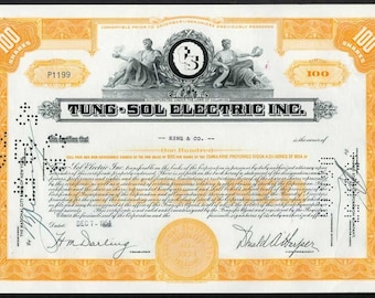 Tung-Sol Electric Inc Stock Certificate - Became Studebaker-Worthington