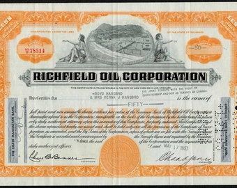 Richfield Oil Corporation Stock Certificate - Standard Oil - Rare