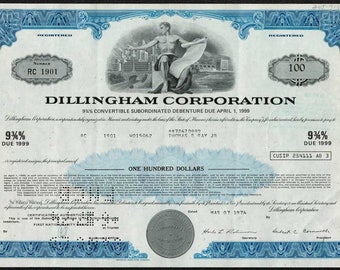 Dillingham Corp Bond Certificate - Hawaii Railroad Company / Dillingham's Folly