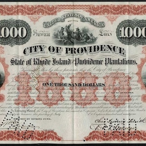 City of Providence Rhode Island Gold Bond 1891 - Signed by Mayor
