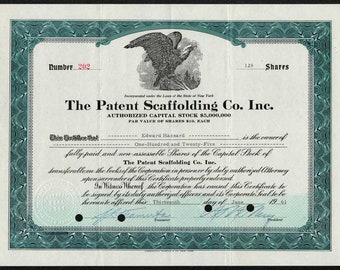 The Patent Scaffolding Co. Inc. Stock Certificate - 1960s