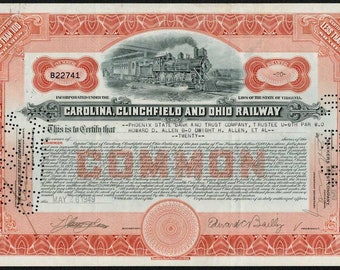 Carolina, Clinchfield and Ohio Railway Stock Certificate