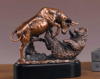 Stock Market Bull and Bear Statue - Dueling Bronze Finished Sculpture - Engraving Available