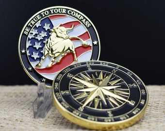 Be True To Your Compass Coin - 18k Gold Plated