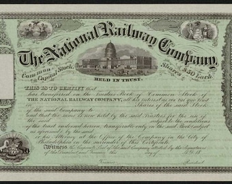 The National Railway Company Stock Certificate - 1800s