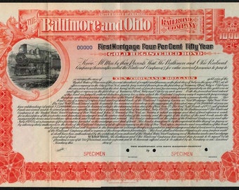 1898 Baltimore & Ohio Railroad 10,000 Gold Bond Certificate